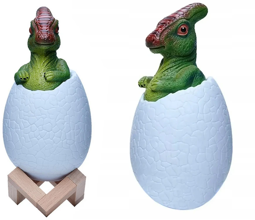 Naktinė lempa dinozauras, RGB LED, su medine pagrindu