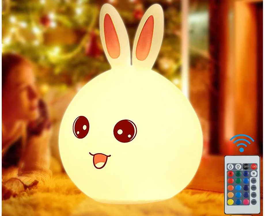 Vaikiška LED naktinė lempa triušis su nuotoliniu valdymu