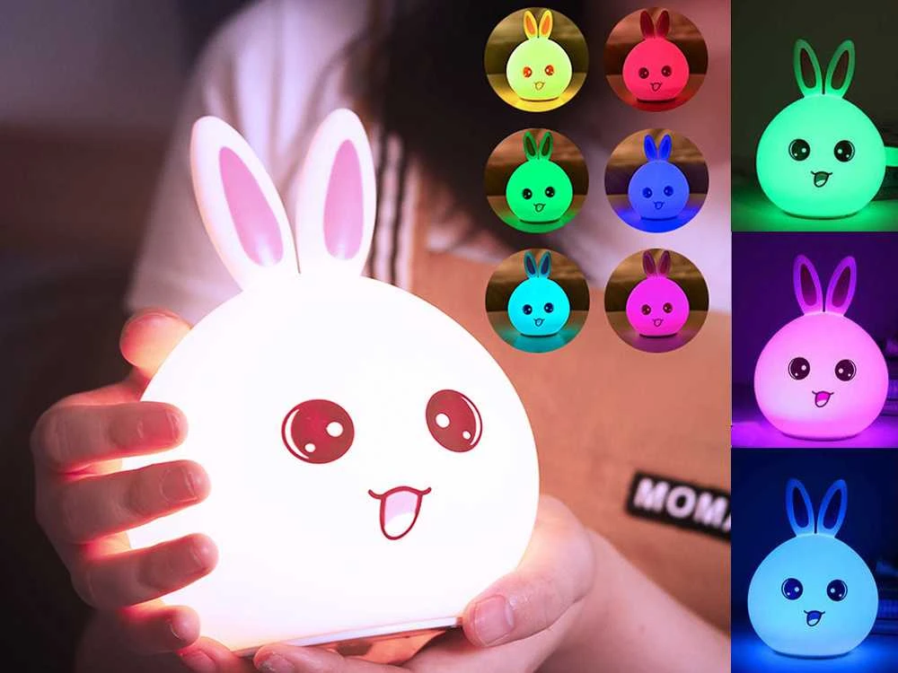 Vaikiška LED naktinė lempa triušis su RGB apšvietimu