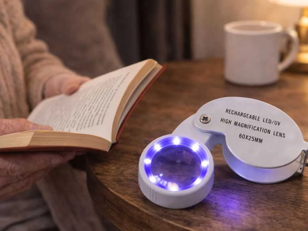 Led uv juvelyrinis didinamasis stiklas, sulankstomas, įkraunamas per usb, skirtas skaitymui