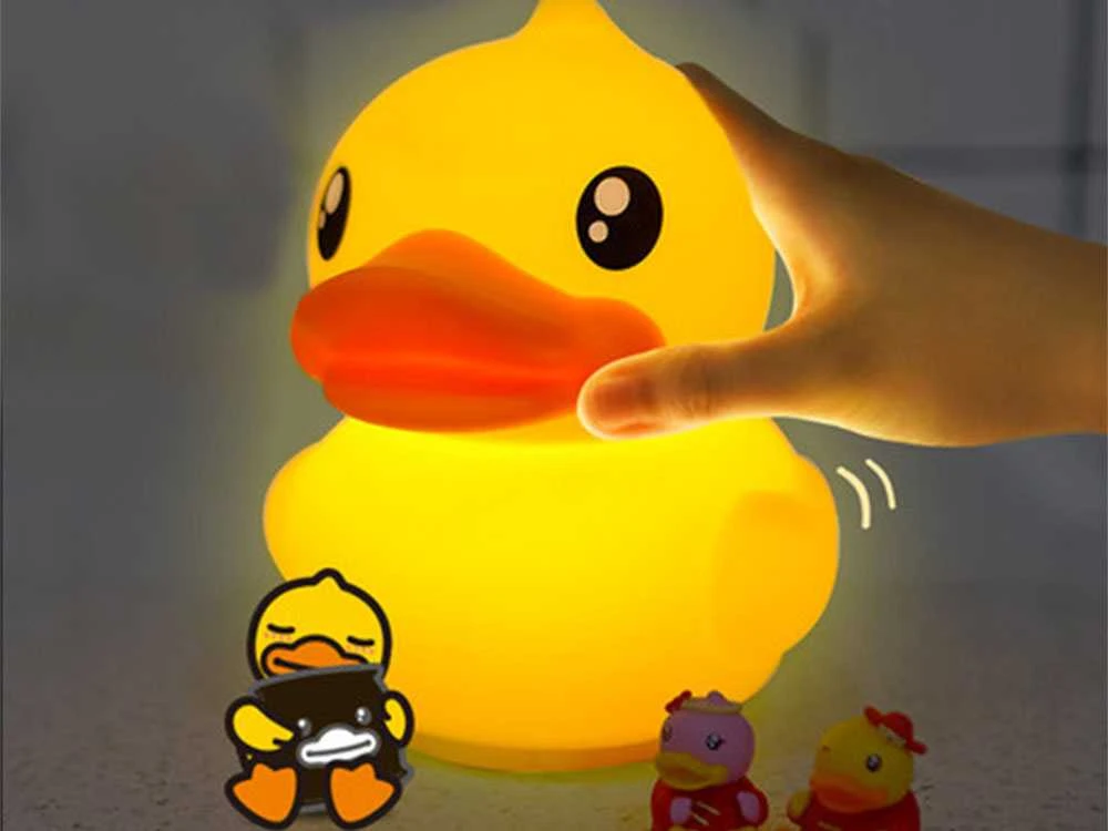 Vaikiška LED naktinė lempa antis su RGB ir USB įkrovimu