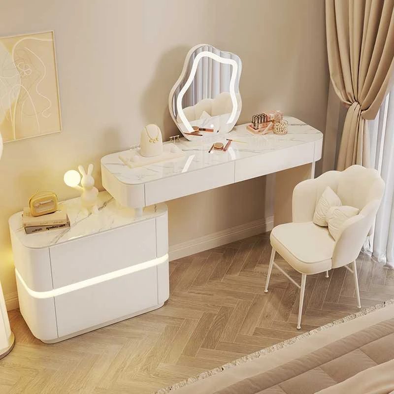 Lilia LED kosmetinis stalas – 100 cm balta marga viršūnė