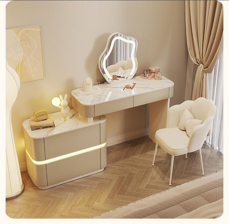 Lilia LED makiažo stalas, 80 cm, šviesiai beige