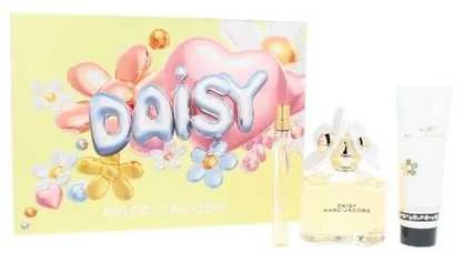 Rinkinys Marc Jacobs: „Daisy“ tualetinis vanduo moterims, 100 ml + „Daisy“ tualetinis vanduo moterims, 10 ml + „Daisy“ drėkinamasis losjonas kūnui, 75 ml