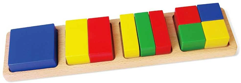 Medinė galvosūkio viga matematiniai blokai yra 11 elementų frakcijos