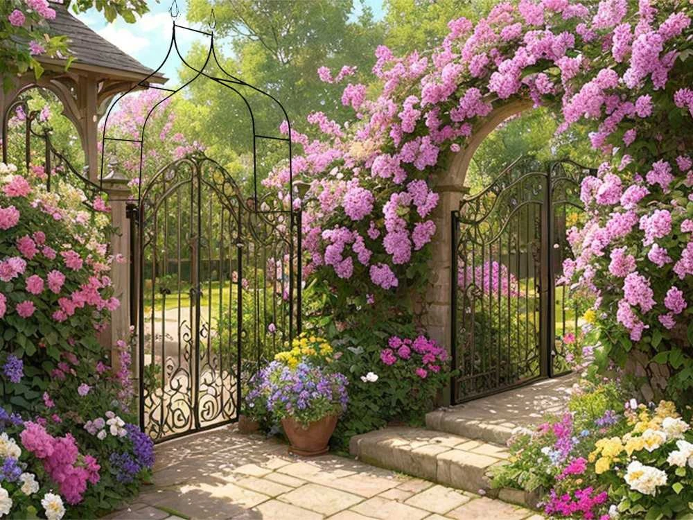 Metalinė pergola gėlėms ir vijokliniams augalams