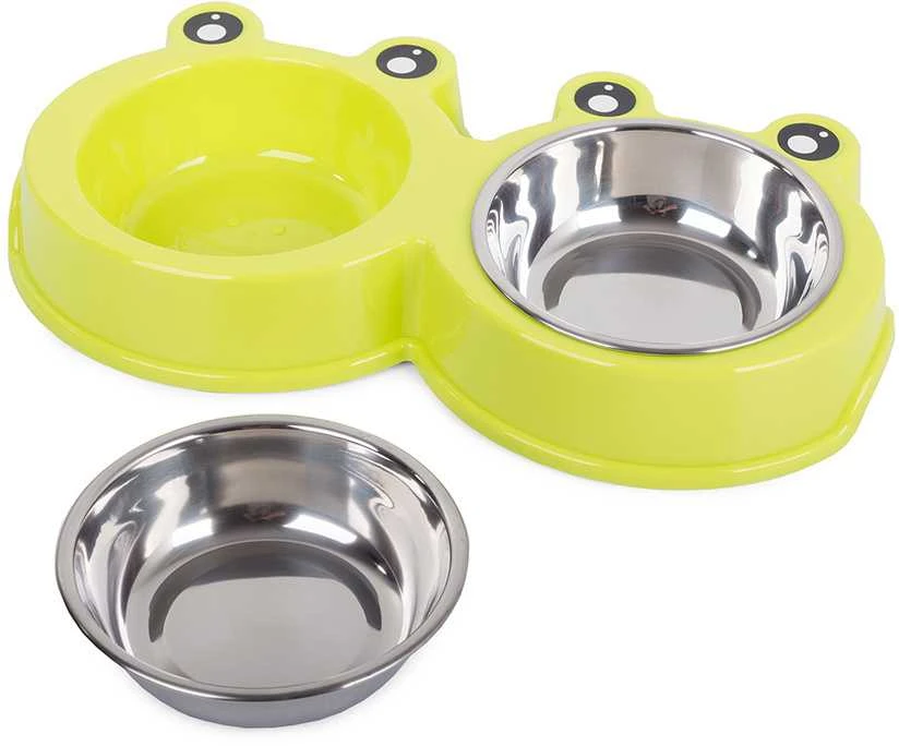 Dvigubas maisto ir vandens dubenėlių rinkinys šunims ir katėms 0,3l x 2