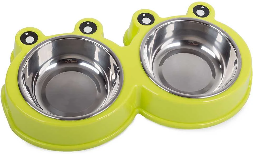 Dvigubas maisto ir vandens dubenėlių rinkinys šunims ir katėms 0,3l x 2