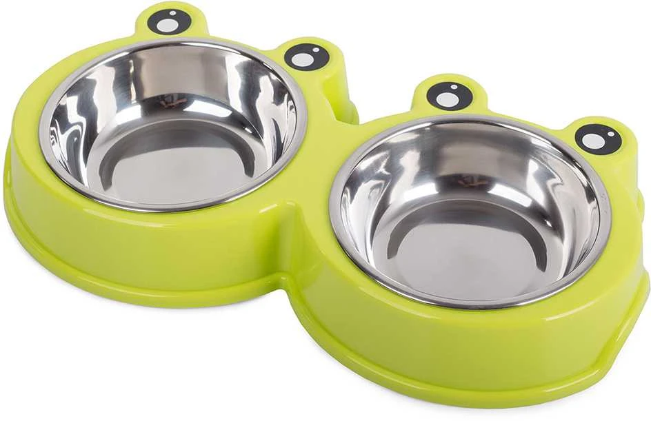Dvigubas maisto ir vandens dubenėlių rinkinys šunims ir katėms 0,3l x 2