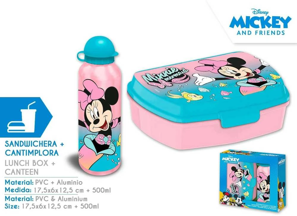 KIDS Minnie pelės aliuminio butelis 500 ml + priešpiečių dėžutė