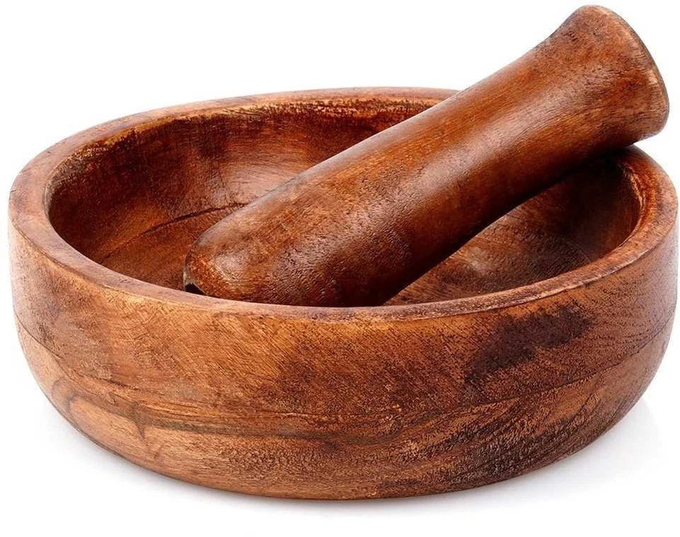 Practic Mörser Holzmörser Küchenmörser Gewürzmörser mit Stößel aus Holz