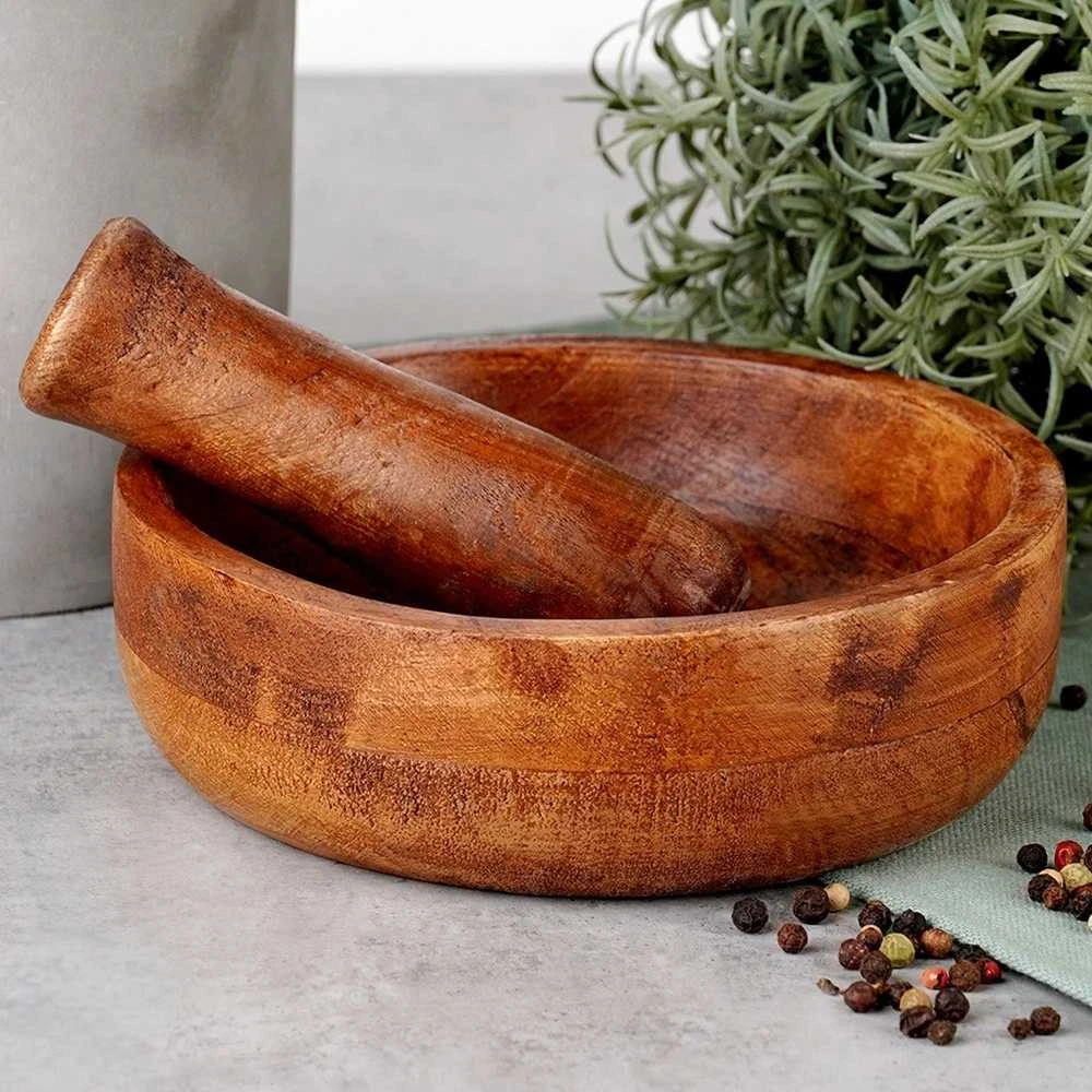 Practic Mörser Holzmörser Küchenmörser Gewürzmörser mit Stößel aus Holz