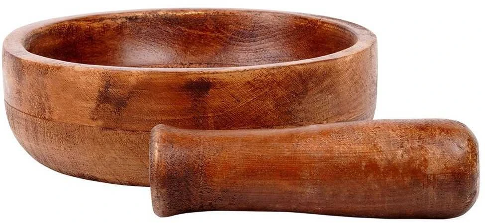 Practic Mörser Holzmörser Küchenmörser Gewürzmörser mit Stößel aus Holz