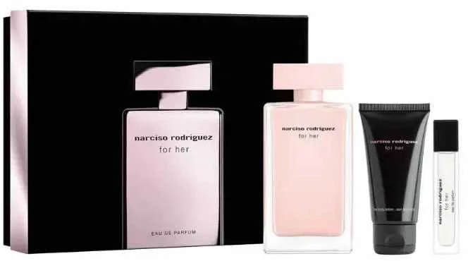 Narciso Rodriguez For Her rinkinys moterims (EDP, 100 ml + EDP, 10 ml + kūno losjonas, 50 ml)