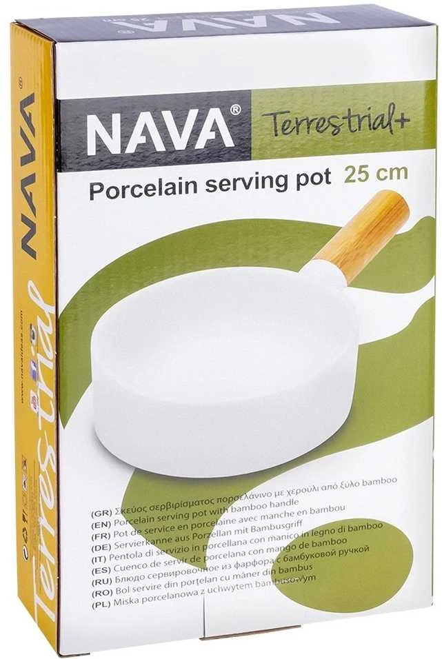 NAVA Porceliano serviravimo lėkštė TERRESTRIAL 25x14,5 cm su bambuko rankena