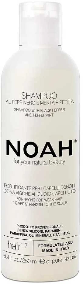 Noah 1.7. Šampūnas With Juodas Peper And Pepermint Plaukus stiprinantis šampūnas silpniems, slenkantiems plaukams, 250 ml