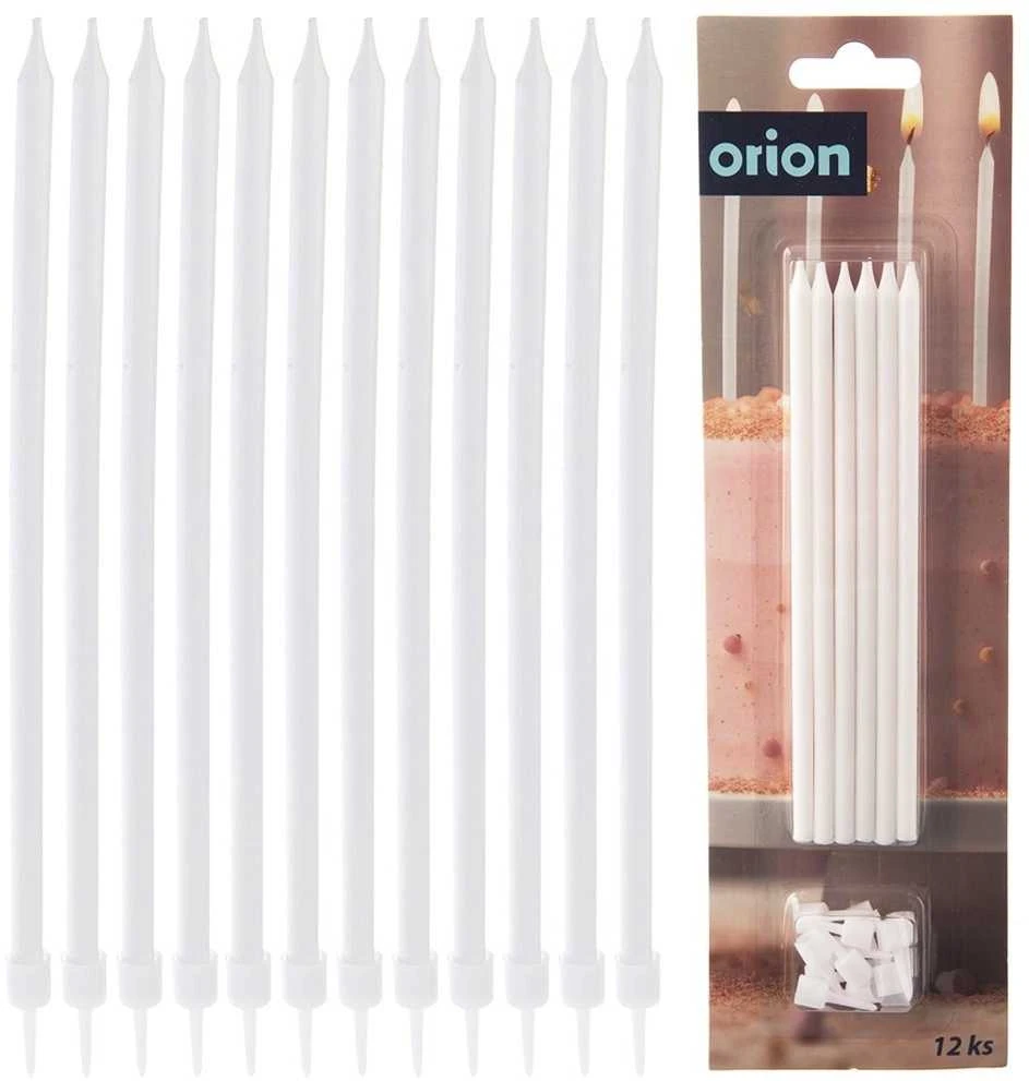 Orion Gimtadienio žvakutės 12 vnt. 14,5 cm baltos