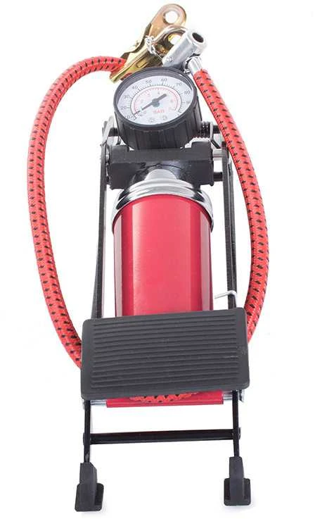 Viencilindrė kojinė pompa su manometru ir antgaliais, 100 PSI