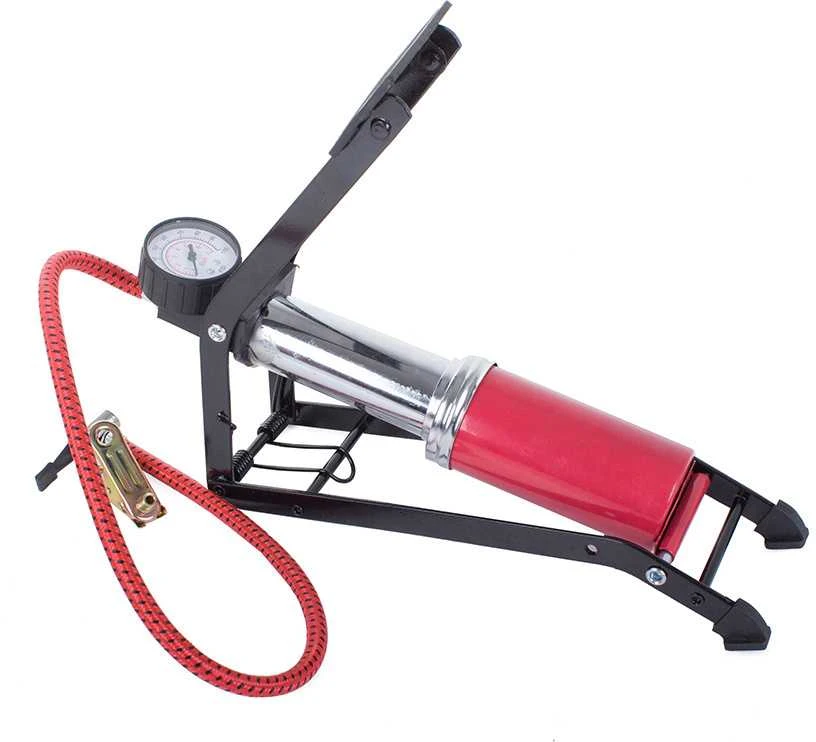 Viencilindrė kojinė pompa su manometru ir antgaliais, 100 PSI