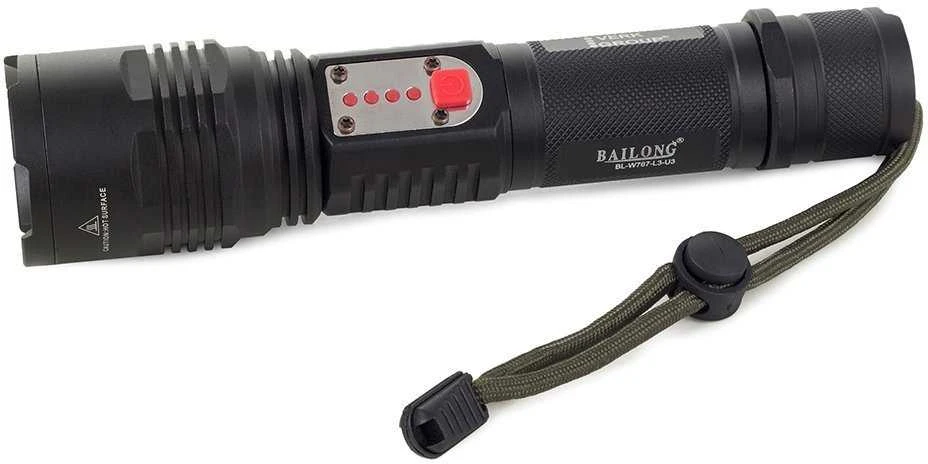 Žibintuvėlis Bailong W767 su CREE XM-L T6 dioda ir USB įkrovimu