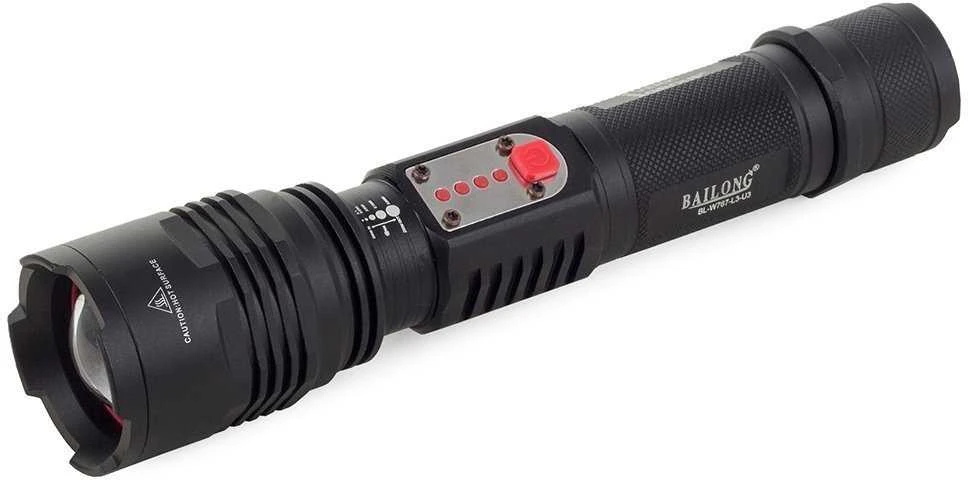 Žibintuvėlis Bailong W767 su CREE XM-L T6 dioda ir USB įkrovimu