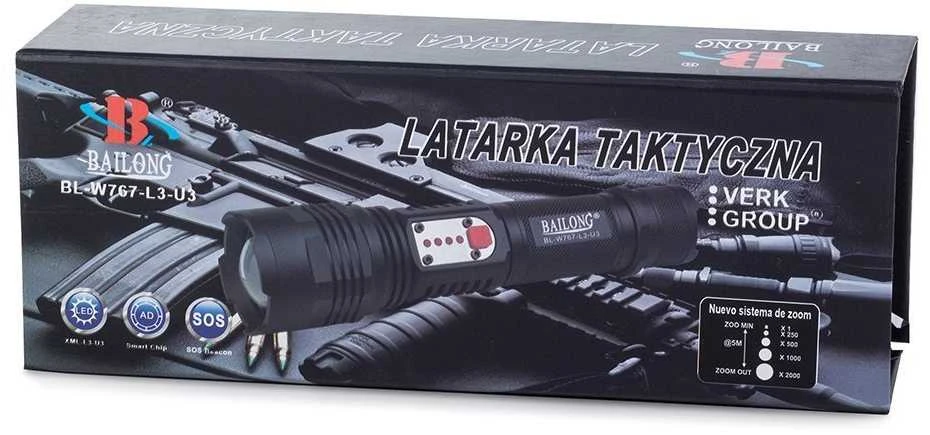 Žibintuvėlis Bailong W767 su CREE XM-L T6 dioda ir USB įkrovimu