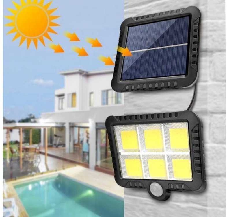 Saulės lempa su judesio ir prieblandos jutikliais, 120 LED