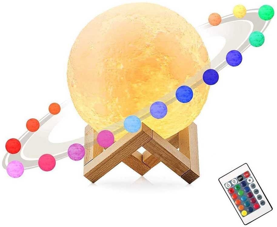 Naktinė lempa mėnulis 3D RGB su USB įkrovimu