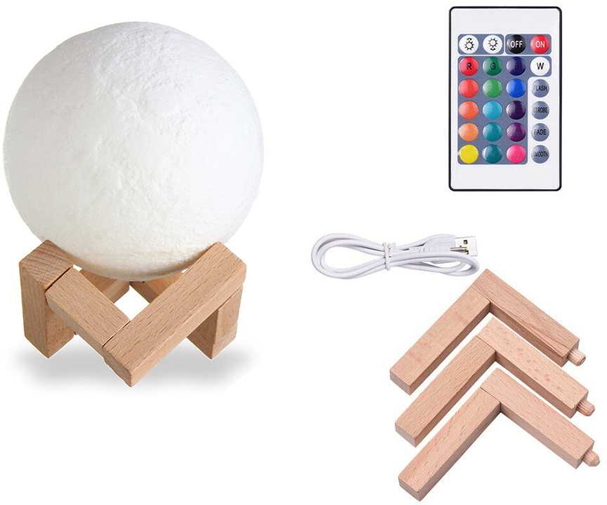 Naktinė lempa mėnulis 3D RGB su USB įkrovimu