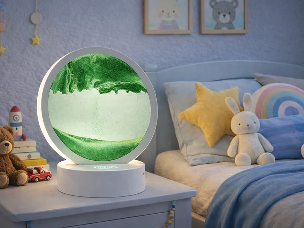 Pakabinamas šviestuvas 3D Smėlio Lempa – Dinaminis Dekoratyvinis Stalo Šviesos Šaltinis su USB LED RGB