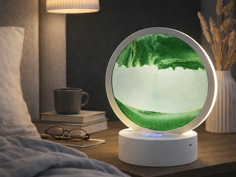 Pakabinamas šviestuvas 3D Smėlio Lempa – Dinaminis Dekoratyvinis Stalo Šviesos Šaltinis su USB LED RGB