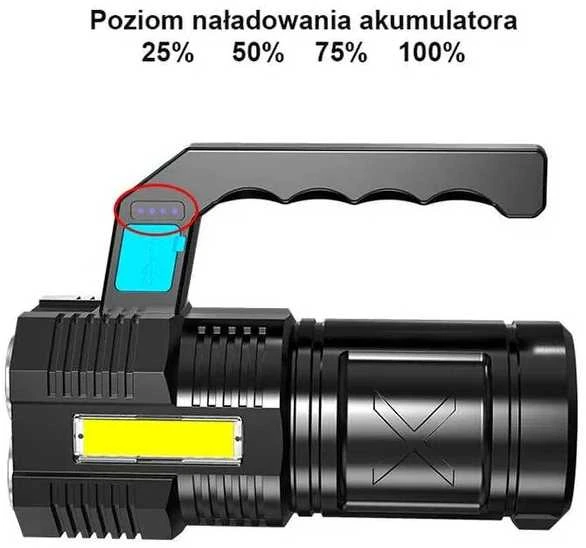 Pakraunamas LED žibintas, prožektorius, galingas, atsparus vandeniui, USB įkrovimas