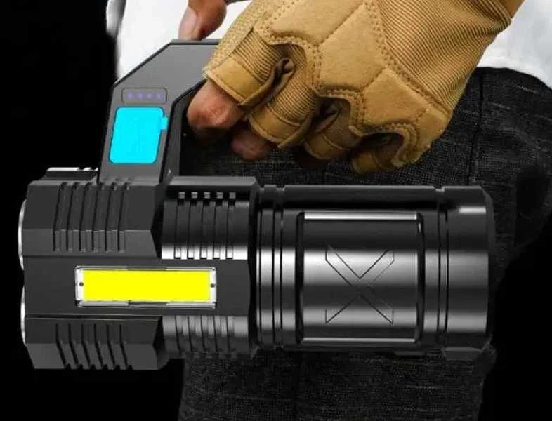 Pakraunamas LED žibintas, prožektorius, galingas, atsparus vandeniui, USB įkrovimas