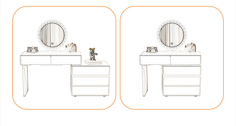 Paula Makeup Stalas LED - Baltas/Rudas - 80 cm