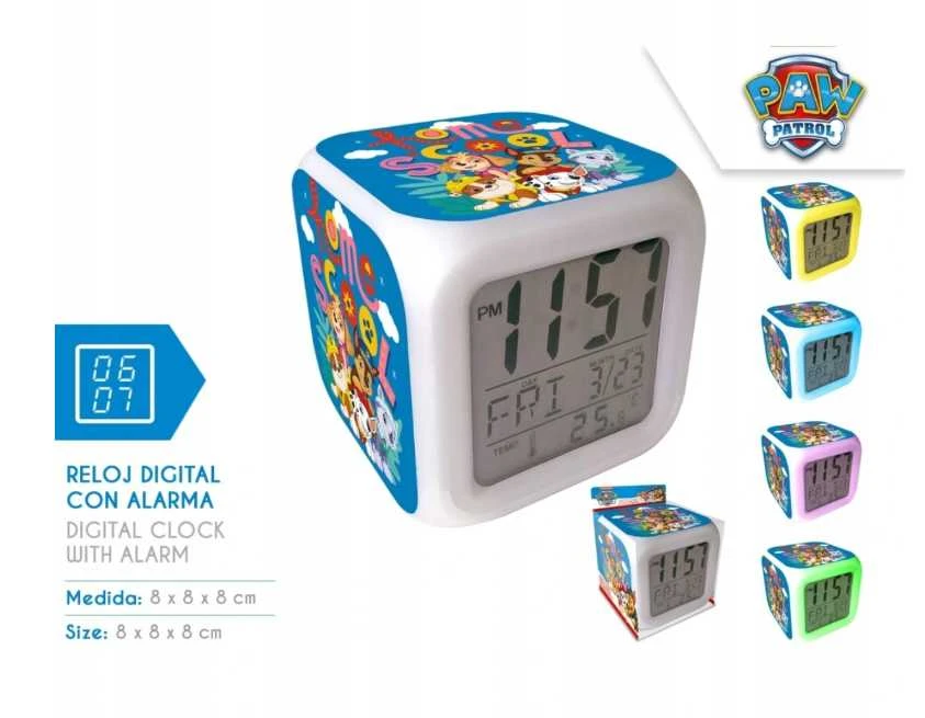 Kids Licensing Paw Patrol Skaitmeninis žadintuvas su žadintuvu 8x8x8 cm Paw Patrol