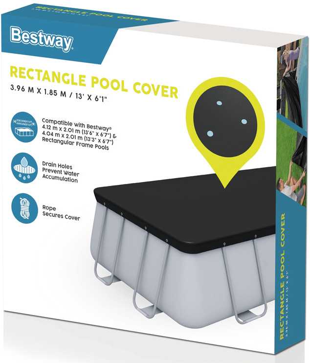 Bestway® PVC baseino uždangalas 396 x 185 cm, juodas, kvadratinis