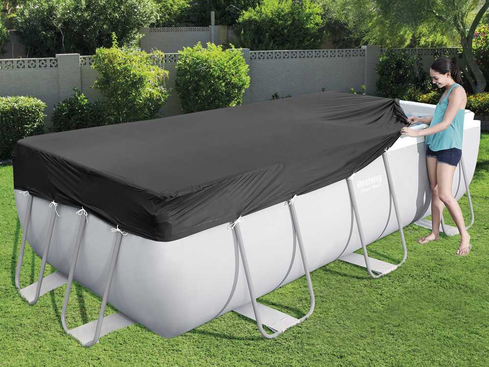 Bestway® PVC baseino uždangalas 396 x 185 cm, juodas, kvadratinis