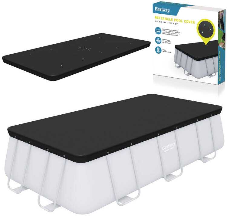 Bestway® PVC baseino uždangalas 396 x 185 cm, juodas, kvadratinis