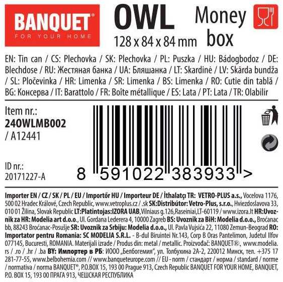 Banquet Kiaulė skarda 128x84x84mm OWL