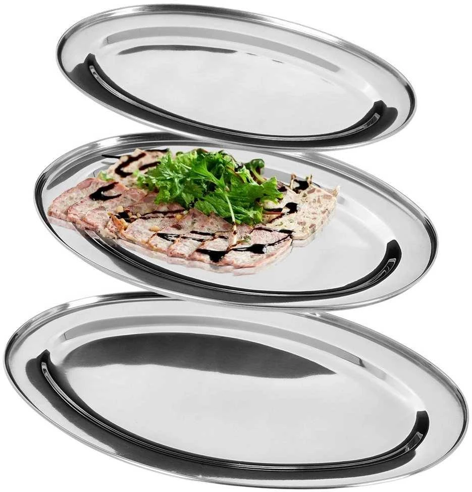 Excellent Houseware Plieninė serviravimo lėkštė ovali 3 vnt. - 44.5x29 cm, 40x27 cm, 34x21.5 cm