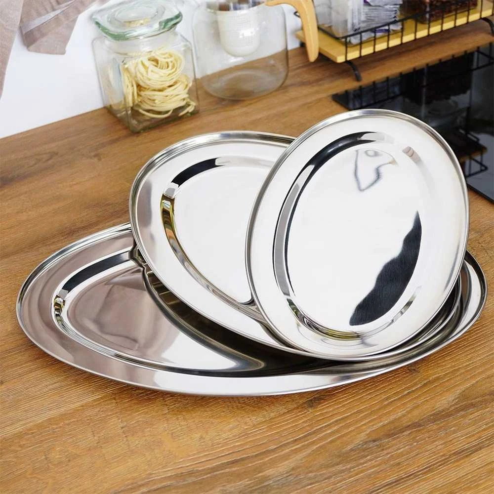 Excellent Houseware Plieninė serviravimo lėkštė ovali 3 vnt. - 44.5x29 cm, 40x27 cm, 34x21.5 cm
