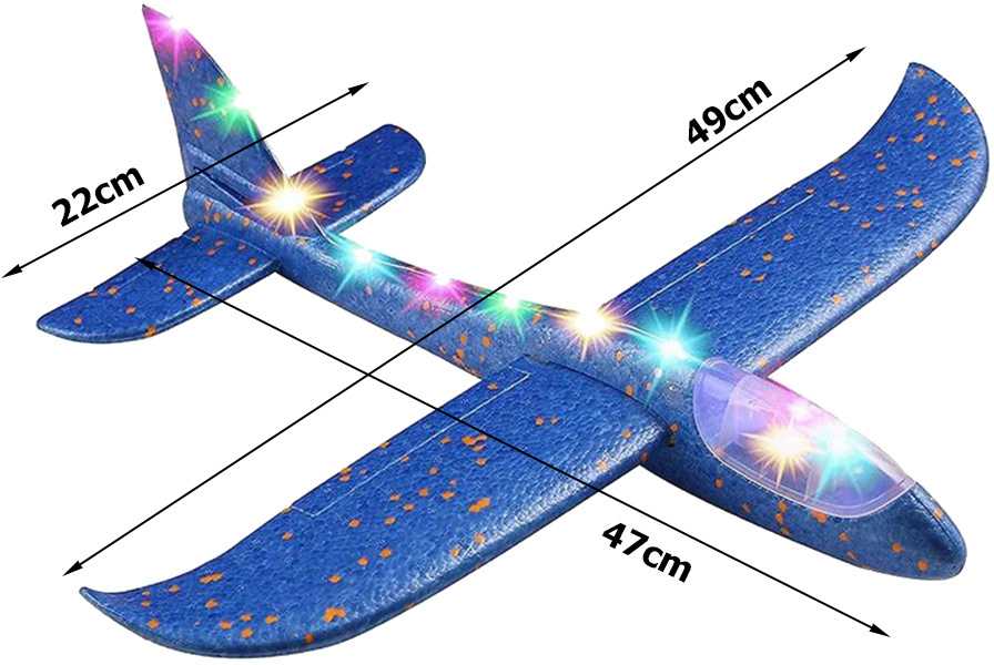 Polistireninis lėktuvas su LED apšvietimu 47 cm mėlynas