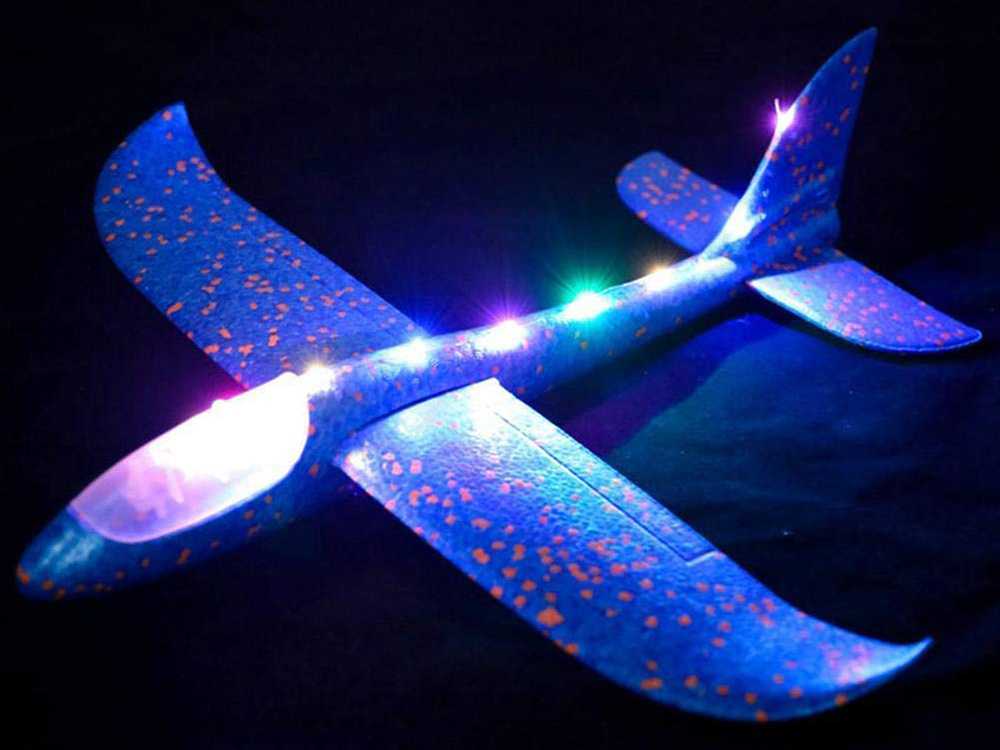 Polistireninis lėktuvas su LED apšvietimu 47 cm mėlynas