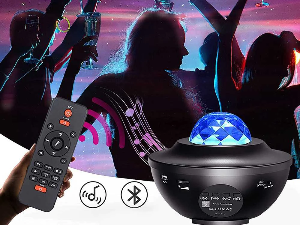 Žvaigždžių projektorius su LED RGB ir nuotolinio valdymo pultu