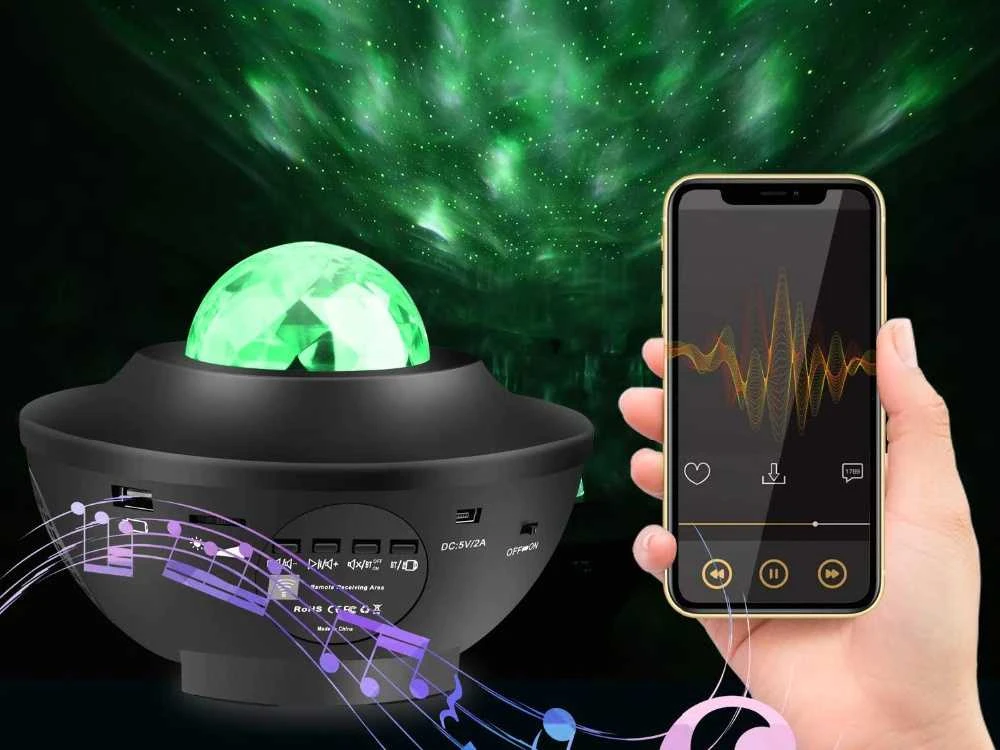 Žvaigždžių projektorius su LED RGB ir nuotolinio valdymo pultu