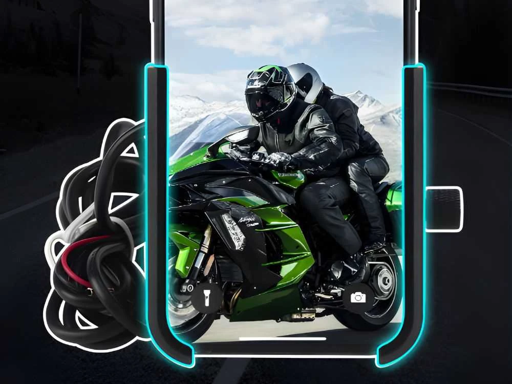 Reguliuojamas motociklo telefono laikiklis su USB įkrovimu