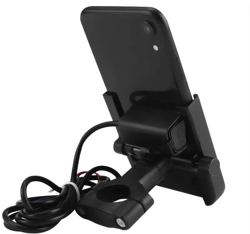 Reguliuojamas motociklo telefono laikiklis su USB įkrovimu