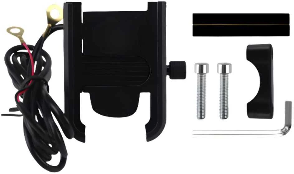 Reguliuojamas motociklo telefono laikiklis su USB įkrovimu