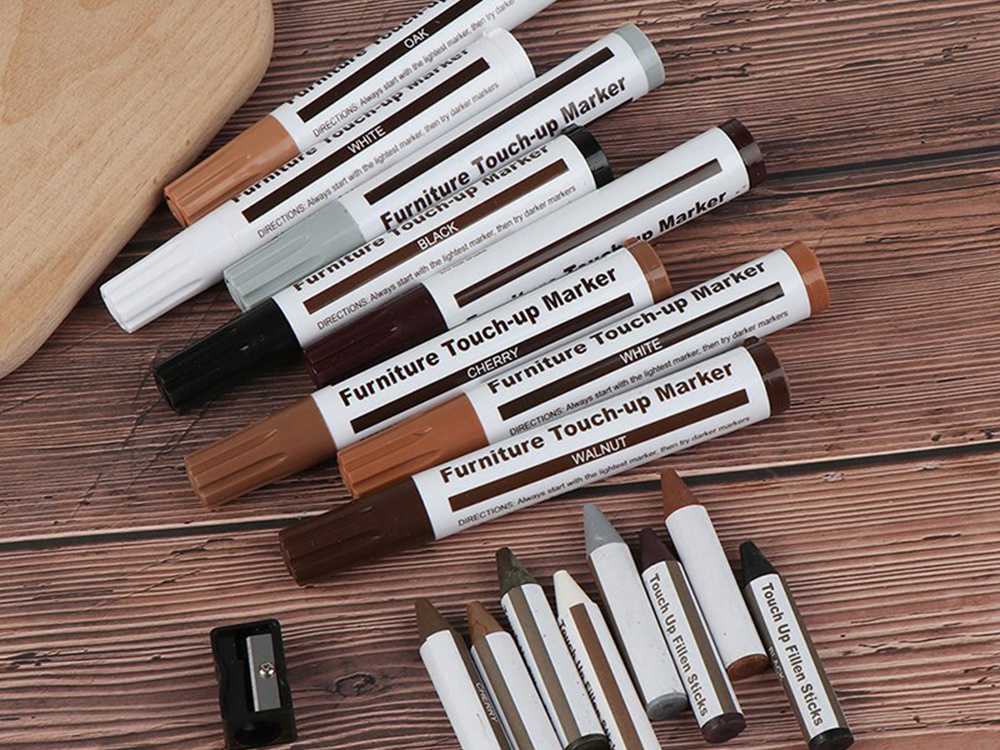 Baldų taisymo rinkinys su žymekliais ir vaškinėmis kreidelėmis