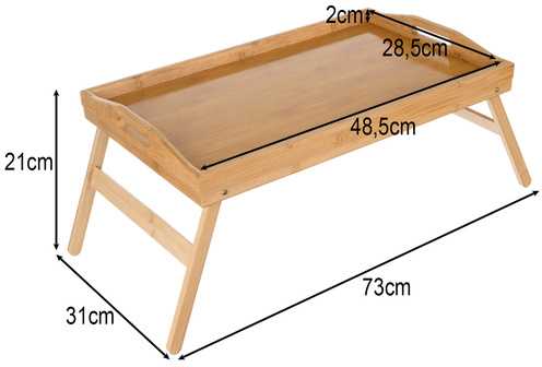 RUHHY Nešiojamas pusryčių stalas 25052 - 5kg talpa, sulankstomas, natūralus bambukas